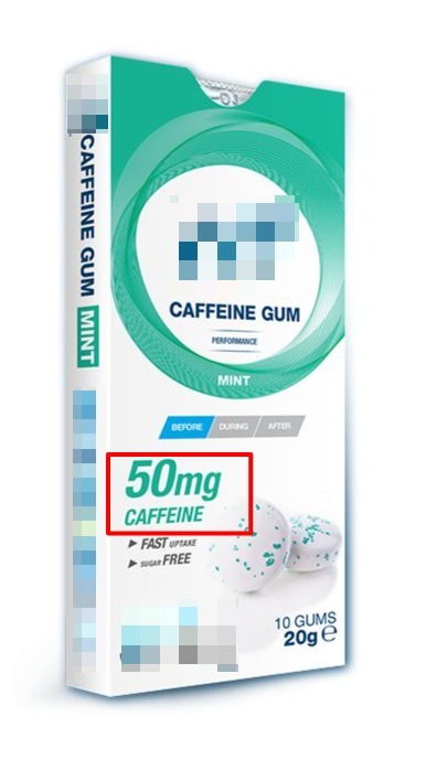 Cafeïnesupplement in de vorm van kauwgom. Iedere kauwgom bevat 50mg cafeïne